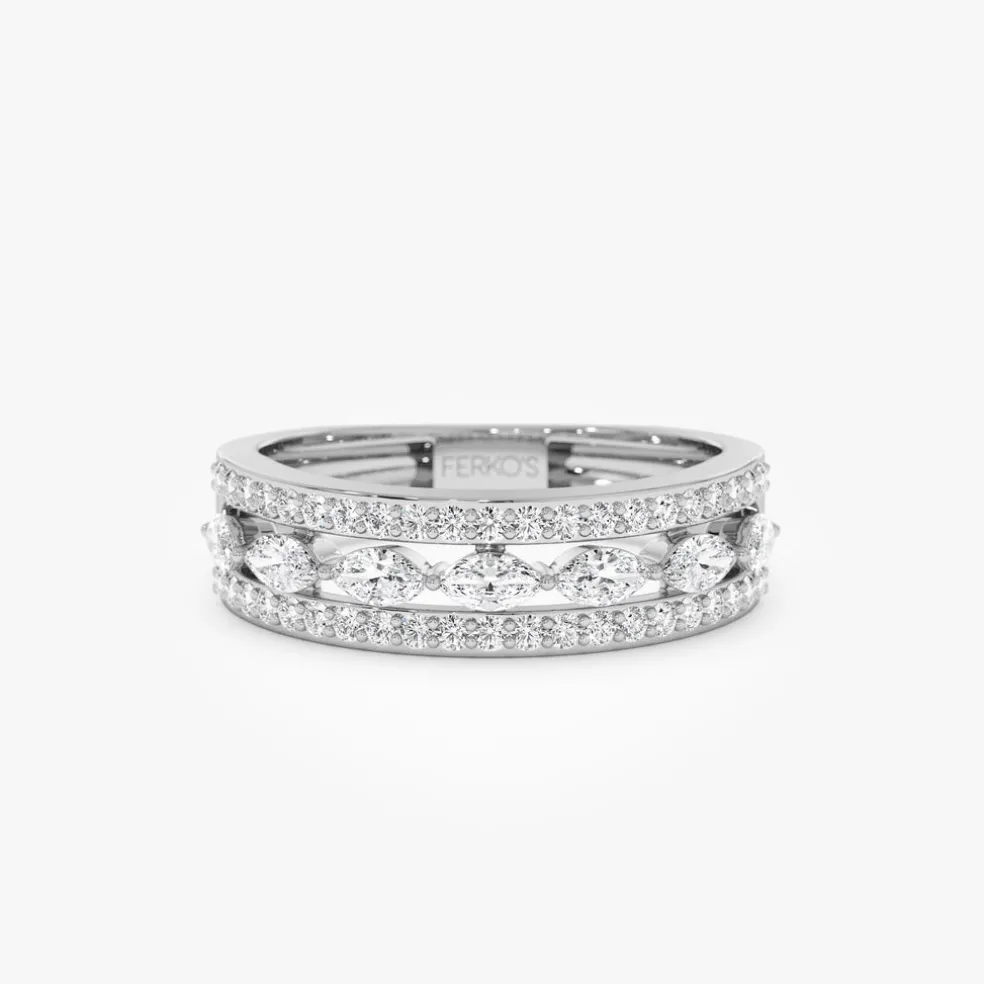 14K Multi-Band Marquise and Round Diamond Ring