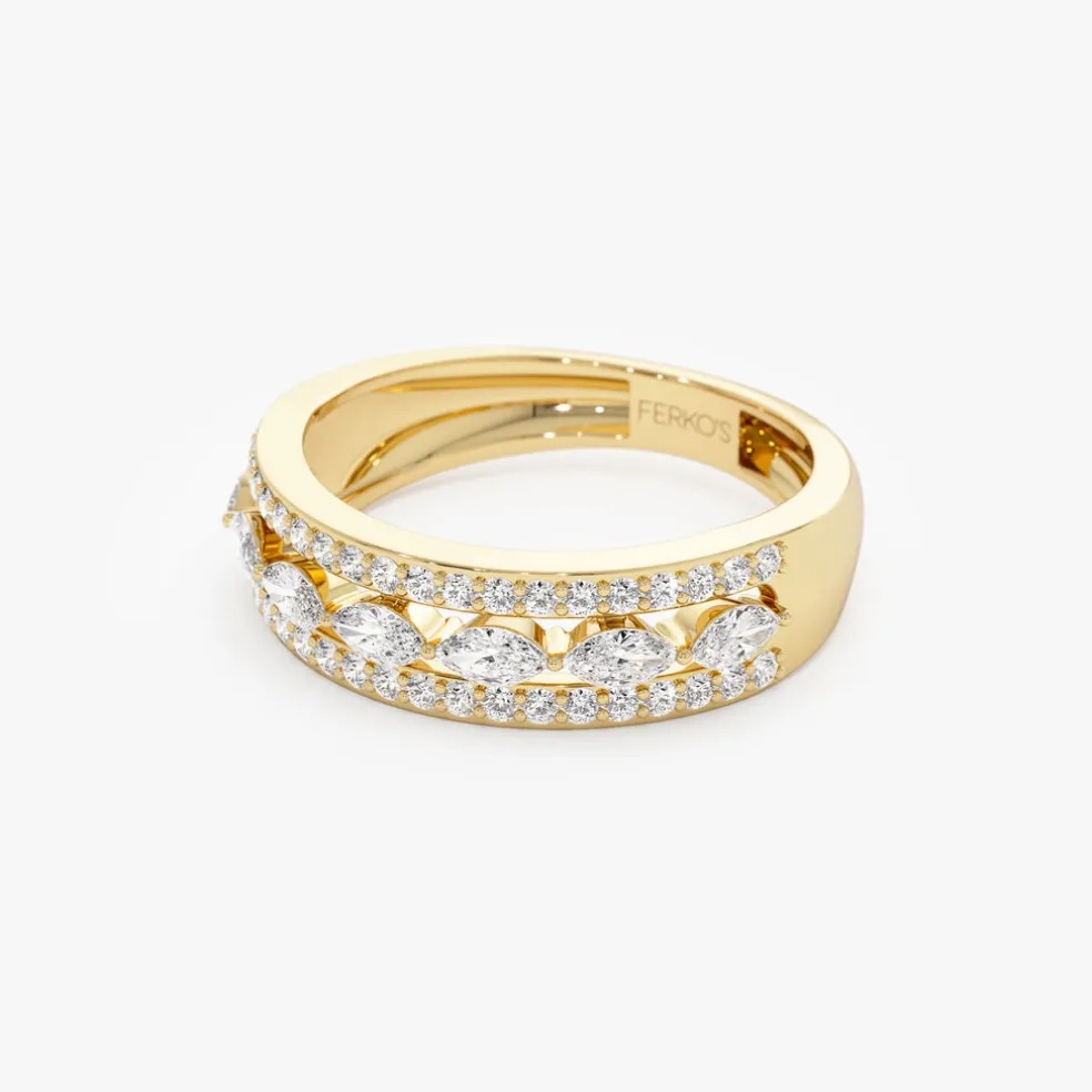 14K Multi-Band Marquise and Round Diamond Ring