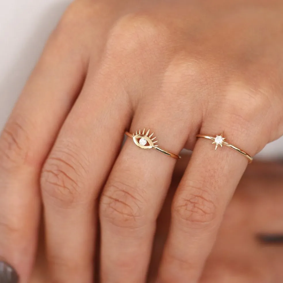 14K North Star Stacking Diamond Ring