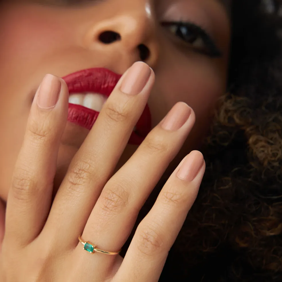 14k Octagon Cut Emerald Ring