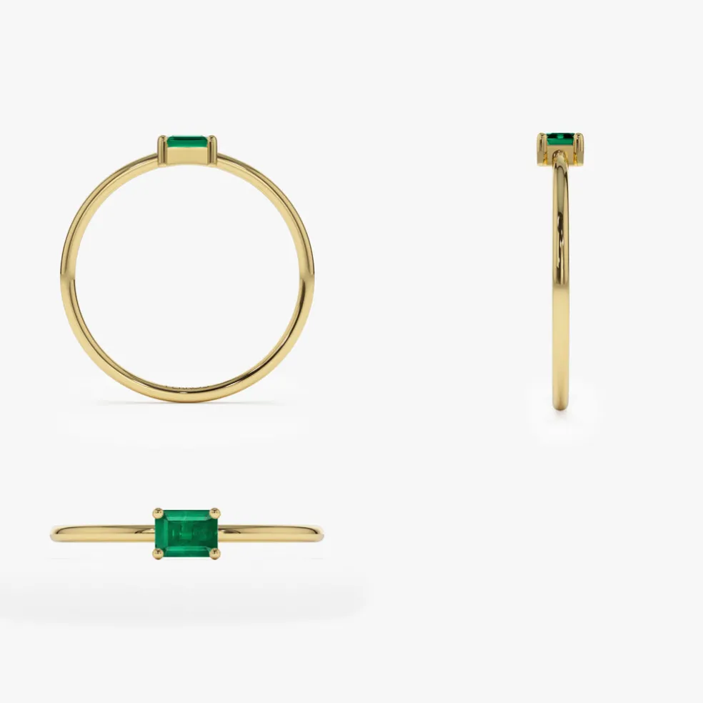 14k Octagon Cut Emerald Ring