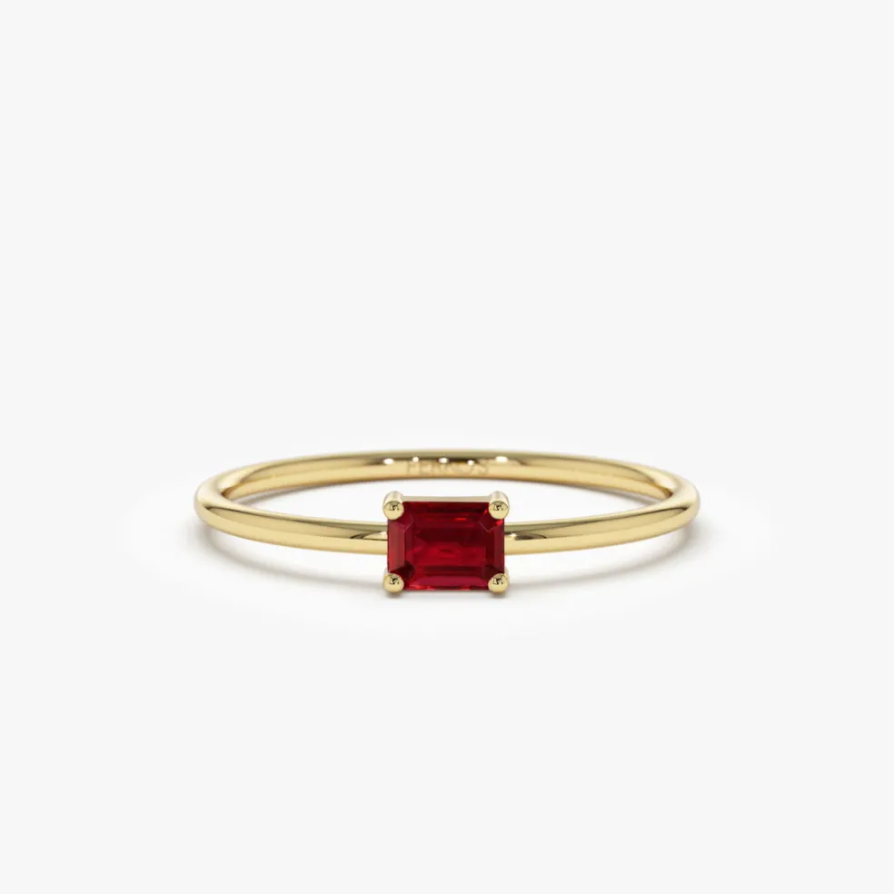 14k Octagon Cut Ruby Ring