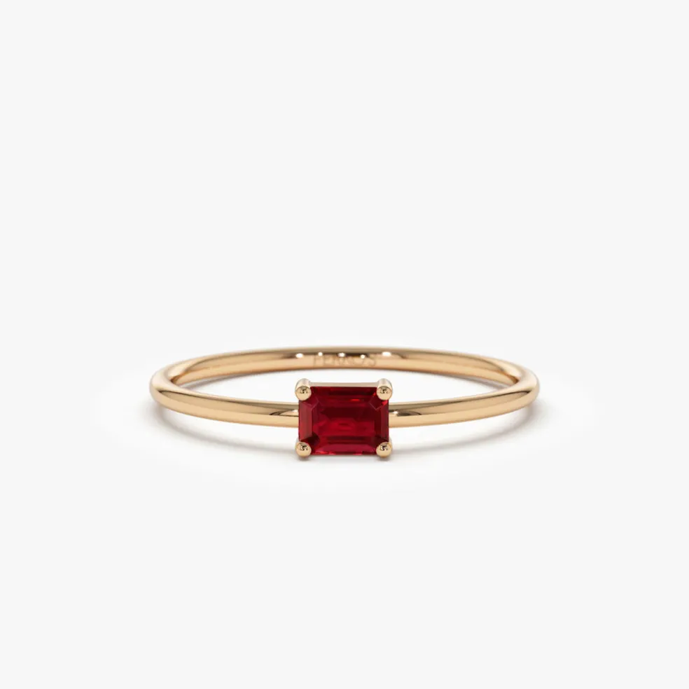 14k Octagon Cut Ruby Ring