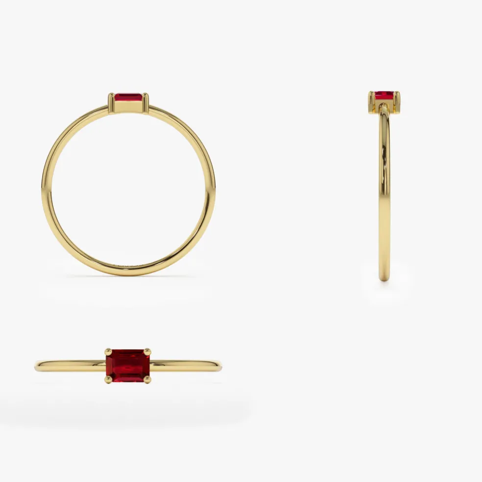 14k Octagon Cut Ruby Ring