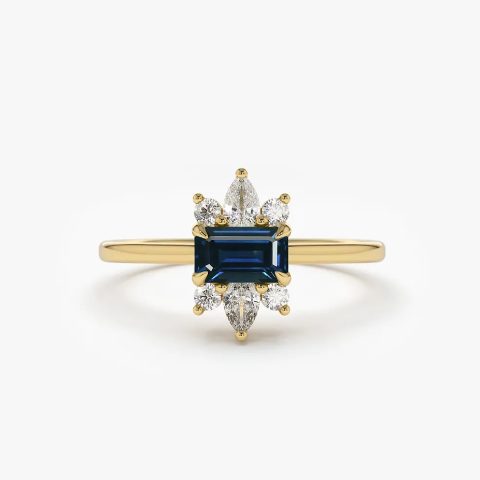 14K Octagon Sapphire and Diamond Ring