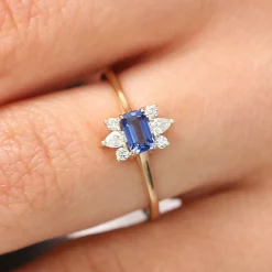 14K Octagon Sapphire and Diamond Ring