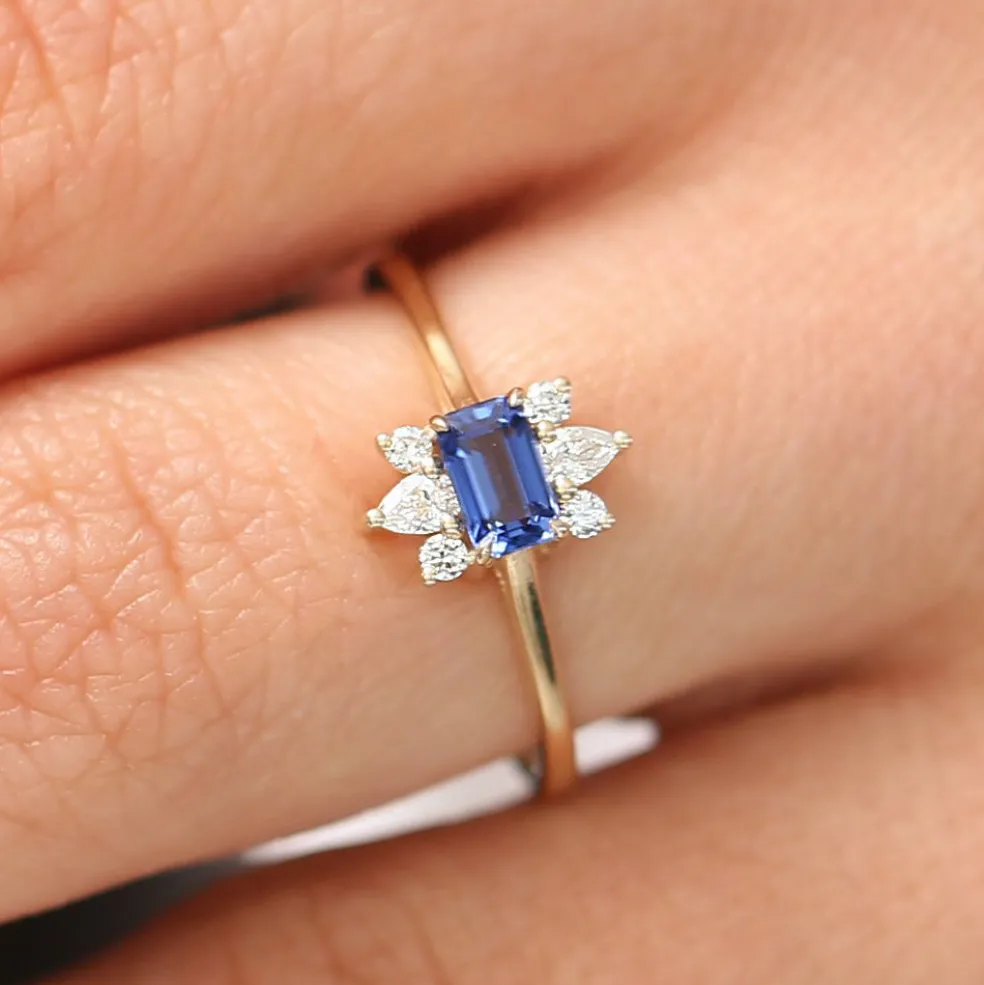14K Octagon Sapphire and Diamond Ring