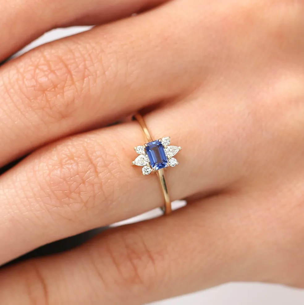 14K Octagon Sapphire and Diamond Ring