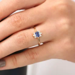 14K Octagon Sapphire and Diamond Ring