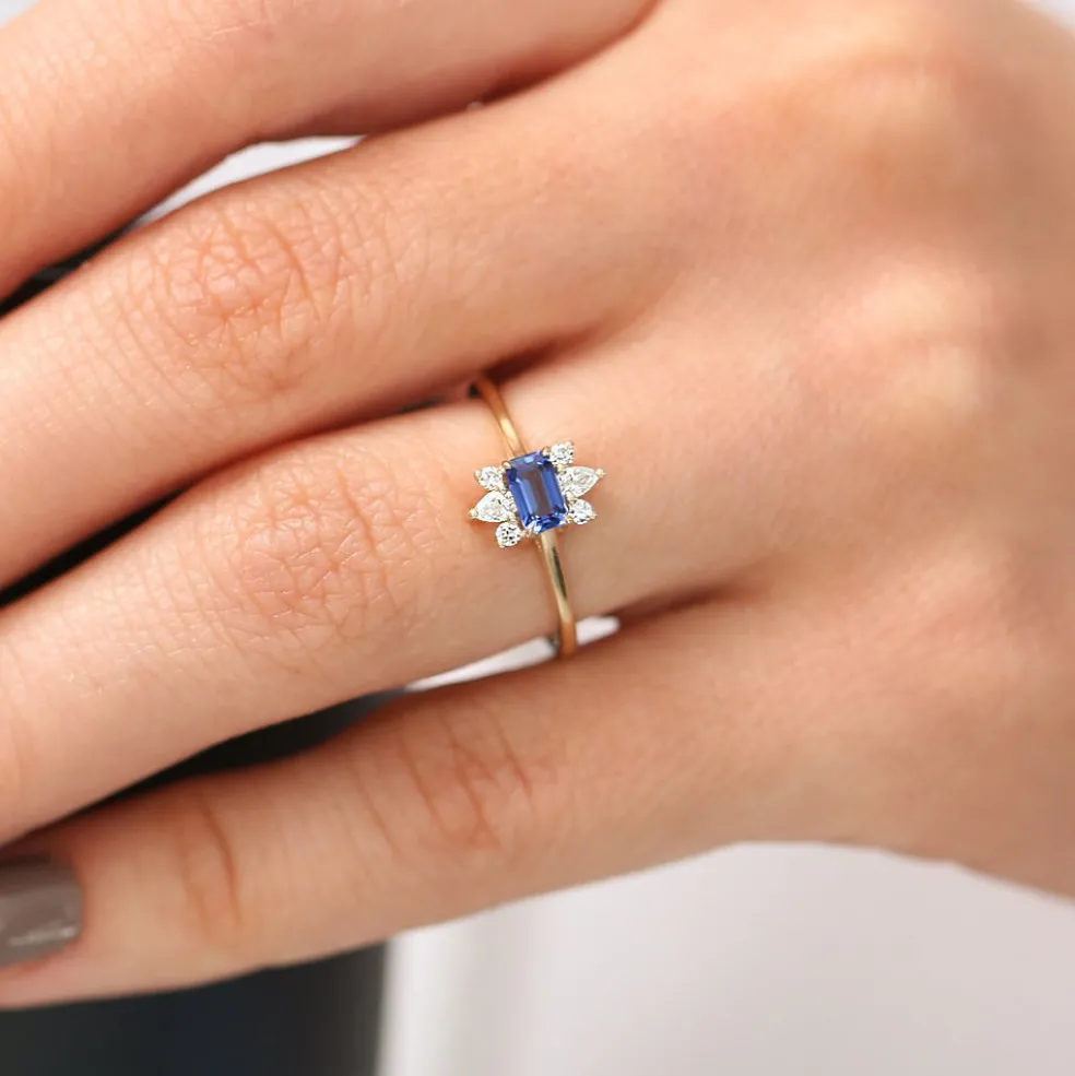 14K Octagon Sapphire and Diamond Ring