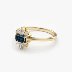 14K Octagon Sapphire and Diamond Ring