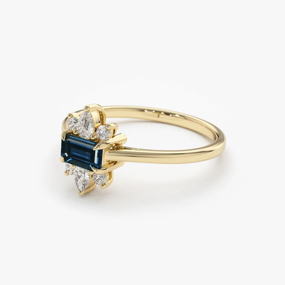 14K Octagon Sapphire and Diamond Ring