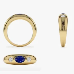 14k Oval Blue Sapphire with Round Diamonds Dome Ring
