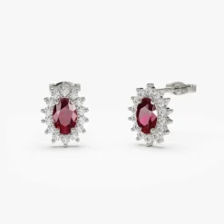 14k Oval Cut Ruby Earrings with Diamonds