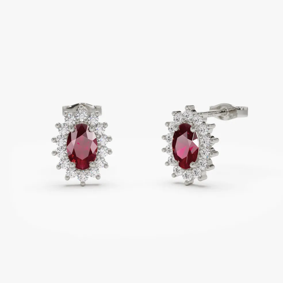 14k Oval Cut Ruby Earrings with Diamonds