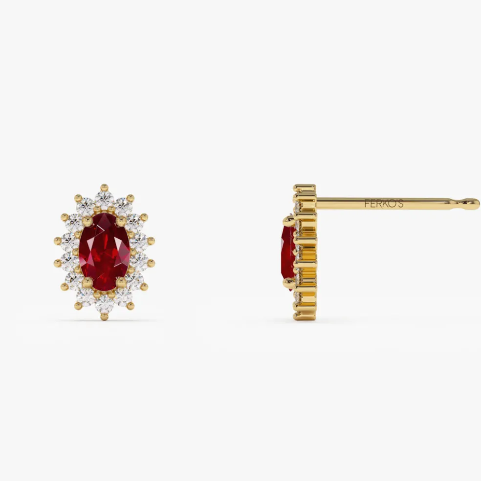 14k Oval Cut Ruby Earrings with Diamonds