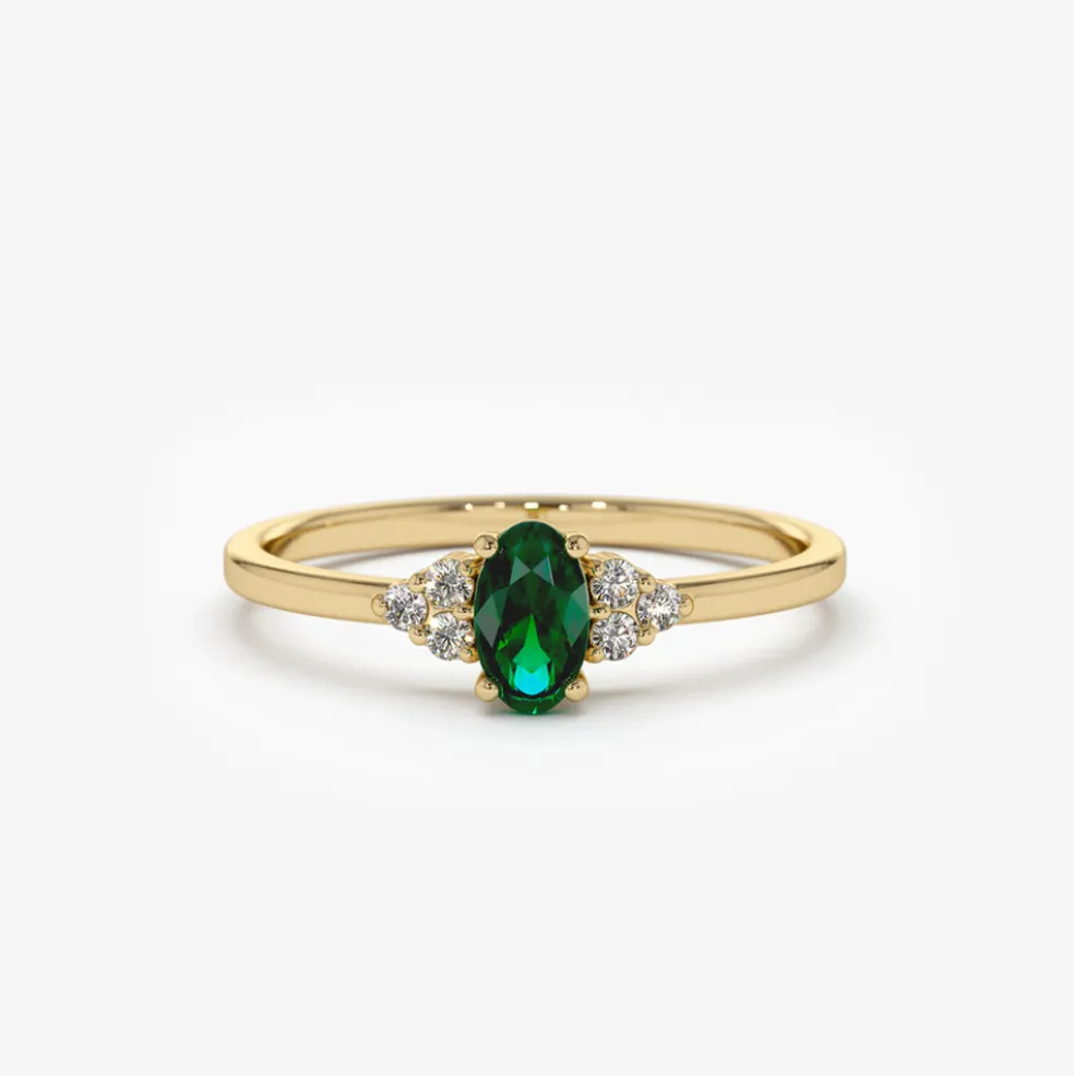 14K Oval Emerald and Diamond Ring