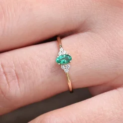 14K Oval Emerald and Diamond Ring