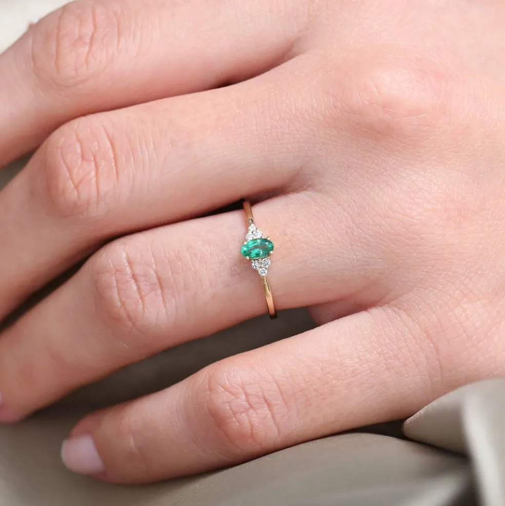 14K Oval Emerald and Diamond Ring