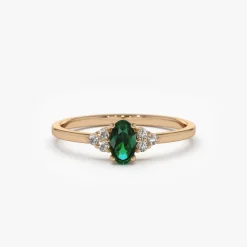 14K Oval Emerald and Diamond Ring