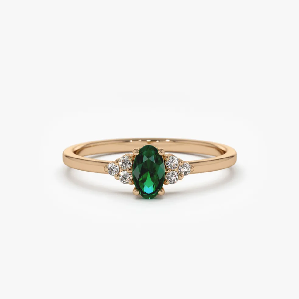 14K Oval Emerald and Diamond Ring