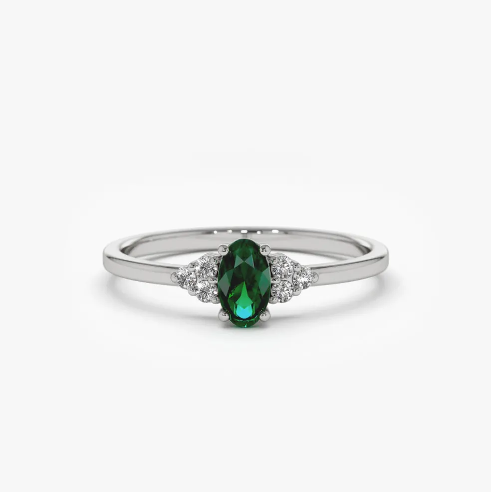 14K Oval Emerald and Diamond Ring