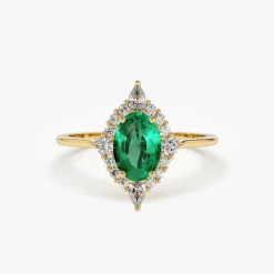 14k Oval Emerald and Diamond Bellarina Ring