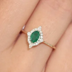 14k Oval Emerald and Diamond Bellarina Ring