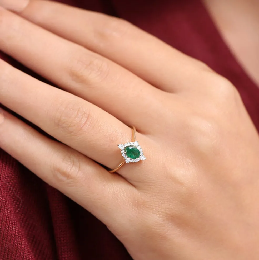 14k Oval Emerald and Diamond Bellarina Ring