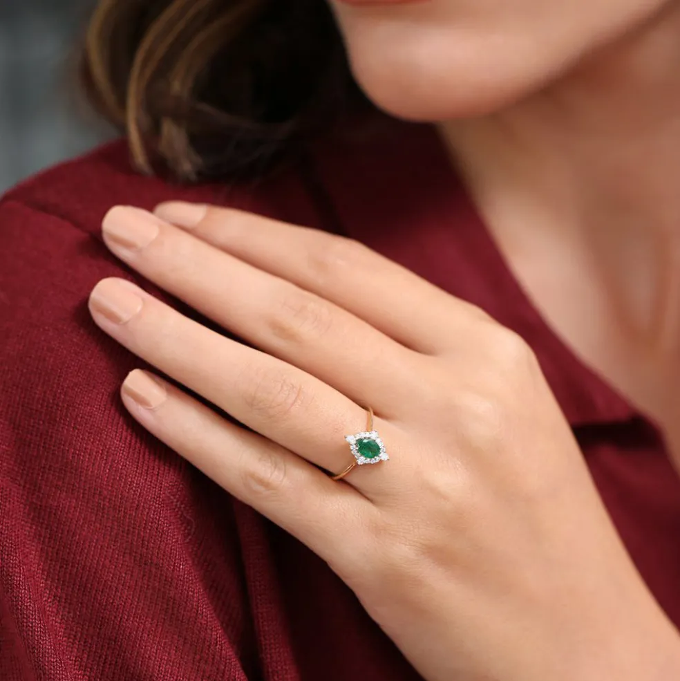 14k Oval Emerald and Diamond Bellarina Ring