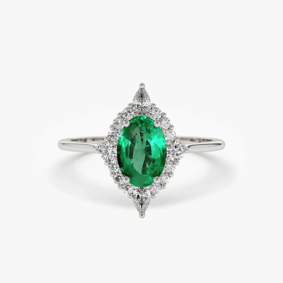 14k Oval Emerald and Diamond Bellarina Ring