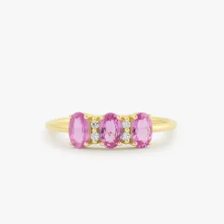 14k Oval Genuine Pink Sapphire and Diamond Ring