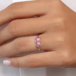 14k Oval Genuine Pink Sapphire and Diamond Ring