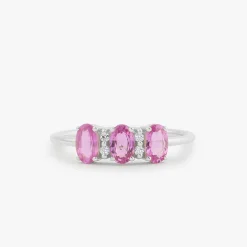 14k Oval Genuine Pink Sapphire and Diamond Ring