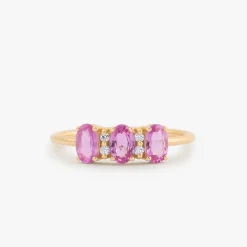 14k Oval Genuine Pink Sapphire and Diamond Ring