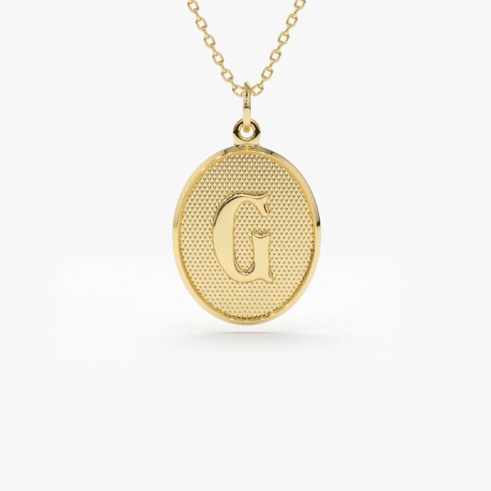 14K Oval Medallion Initial Necklace
