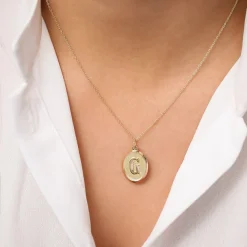 14K Oval Medallion Initial Necklace