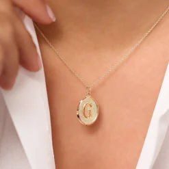 14K Oval Medallion Initial Necklace