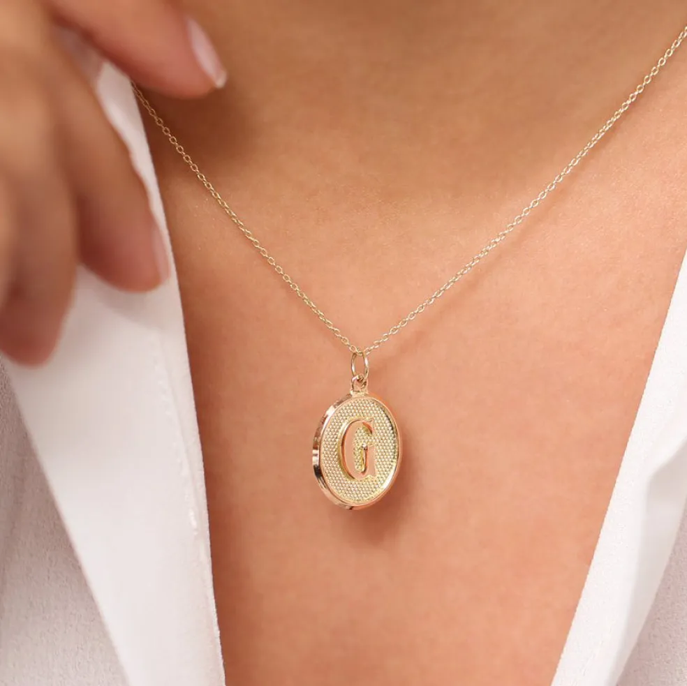 14K Oval Medallion Initial Necklace