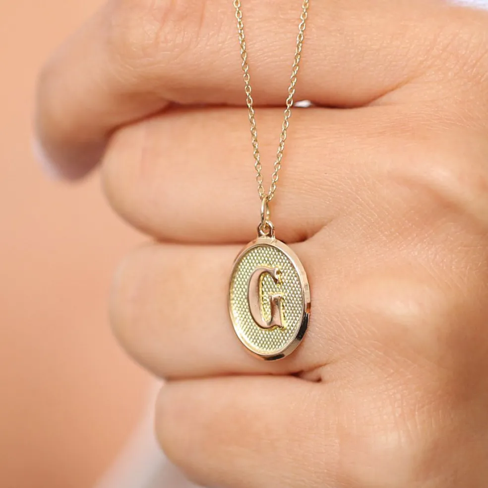 14K Oval Medallion Initial Necklace