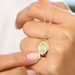 14K Oval Medallion Initial Necklace