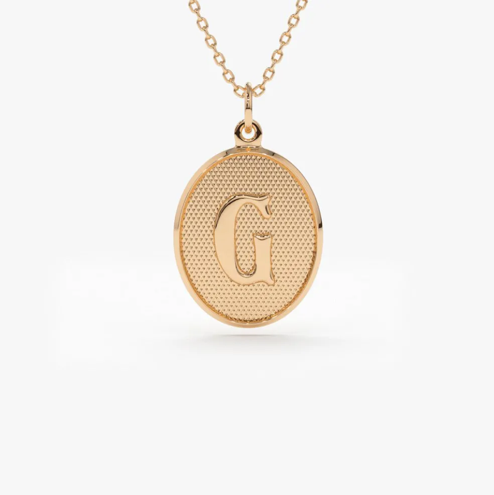 14K Oval Medallion Initial Necklace