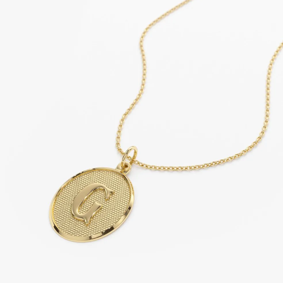 14K Oval Medallion Initial Necklace