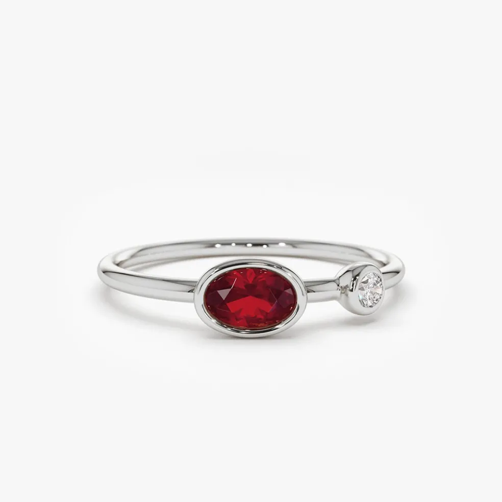 14k Oval Shape Bezel Setting Ruby and Diamond Ring