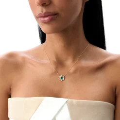 14k Oval Shape Emerald Necklace with Baguettes