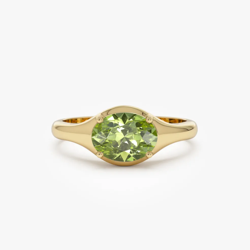 14K Oval Shape Prong Setting Peridot Ring