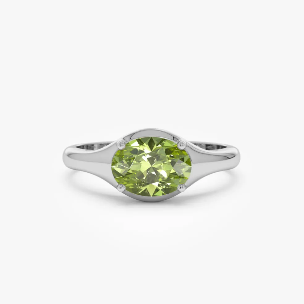 14K Oval Shape Prong Setting Peridot Ring