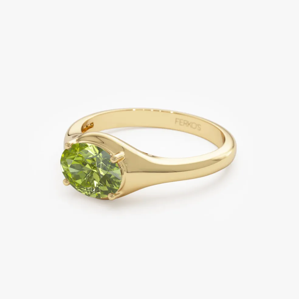 14K Oval Shape Prong Setting Peridot Ring