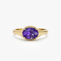 14K Oval Shape Prong Setting Amethyst Ring