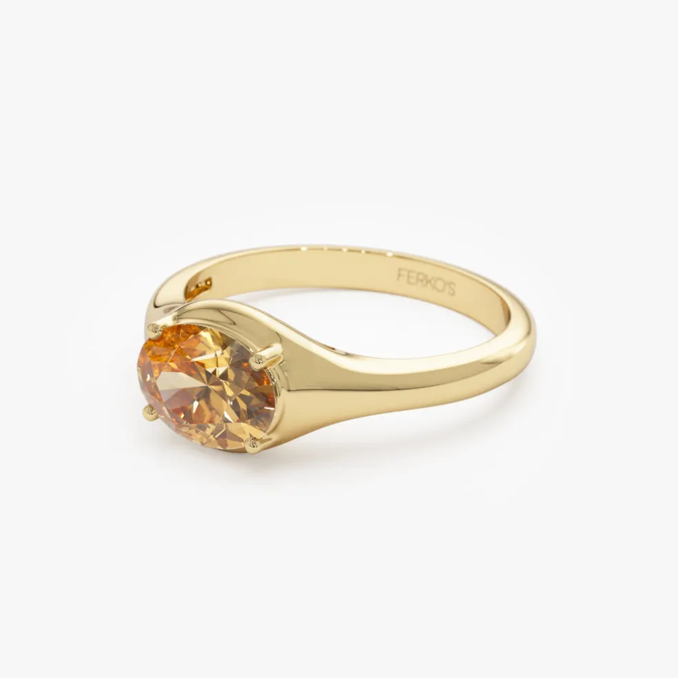 14K Oval Shape Prong Setting Citrine Ring